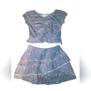 ☆ BTWEEN 2pc Outfit Boho Floral Crop Top & Skirt Set - Girl's Size 12